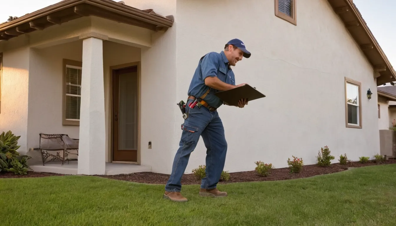 A friendly provider inspecting a stucco home exterior in Roseville